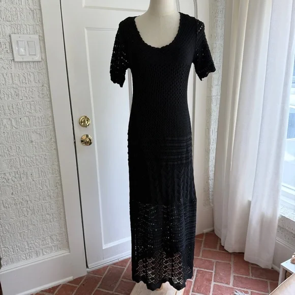 solitaire crochet dress Black Crochet Knit Dress